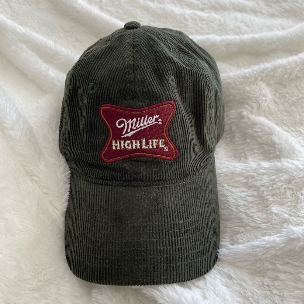 NWT UO Vintage Miller High Life Roscoe Corduroy Adjustable Hat - Forest Green